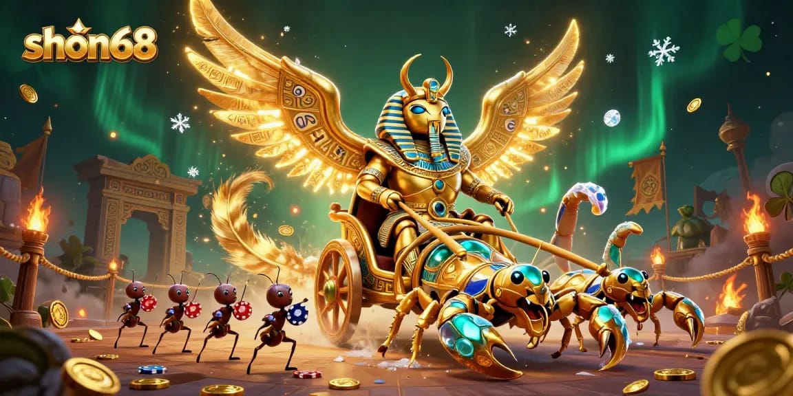 Engage in thrilling gaming with shon68's unique colossal golden beetle scene and casino elements.