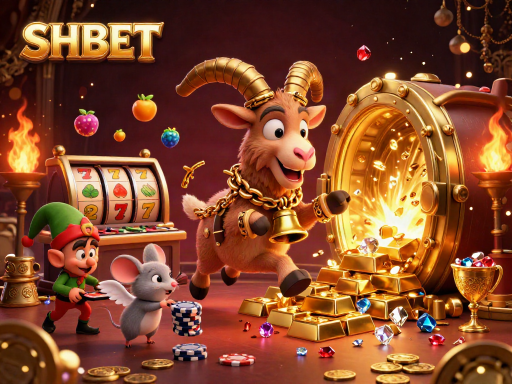 Play exciting slot games with SHBET in a whimsical 3D casino filled with characters and vibrant elements.