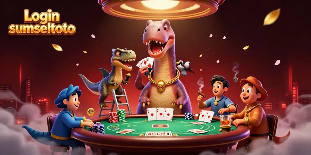 Engage in online play with Login sumseltoto featuring a vibrant casino scene and unique characters.