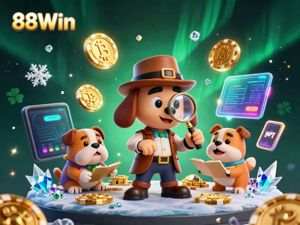 Engage in thrilling games at 88Win with a detective exploring casino treasures.