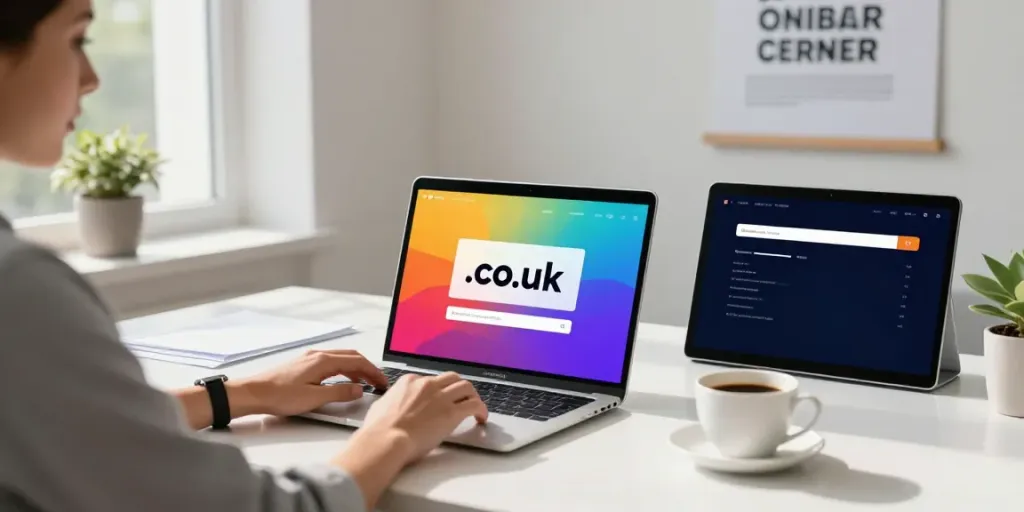 Register a cheap .co.uk domain in a modern office setting