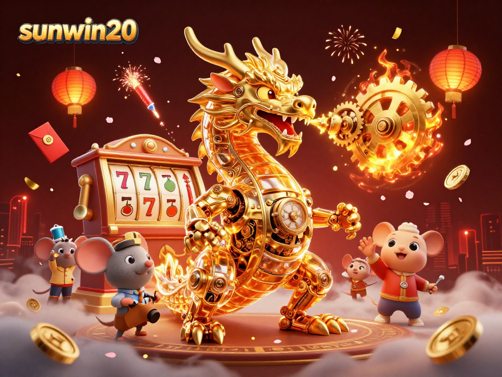 Experience fortune with sunwin20 in this vibrant casino illustration featuring a golden dragon.