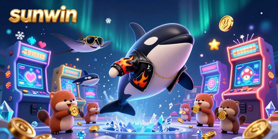Win big with sunwin: Orca, stingray, and otters enjoying a casino-themed adventure!