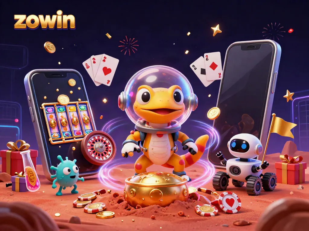 Play slots and win as the zowin Martian gecko discovers a golden casino on Mars.