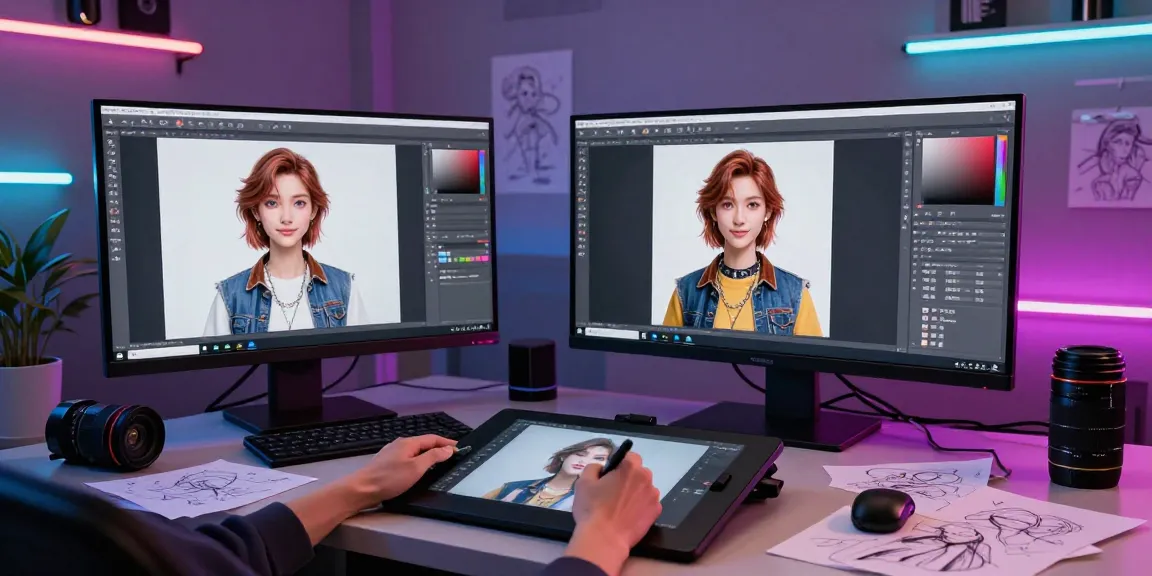 Creating a lifelike nsfw ai avatar with customizable features in a vibrant design studio.