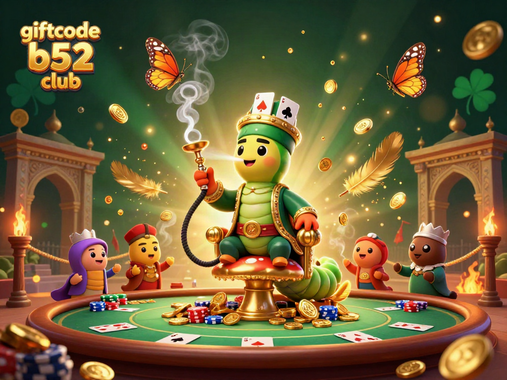 Engage in poker action with giftcode b52 club featuring a vibrant 3D illustration of casino characters.