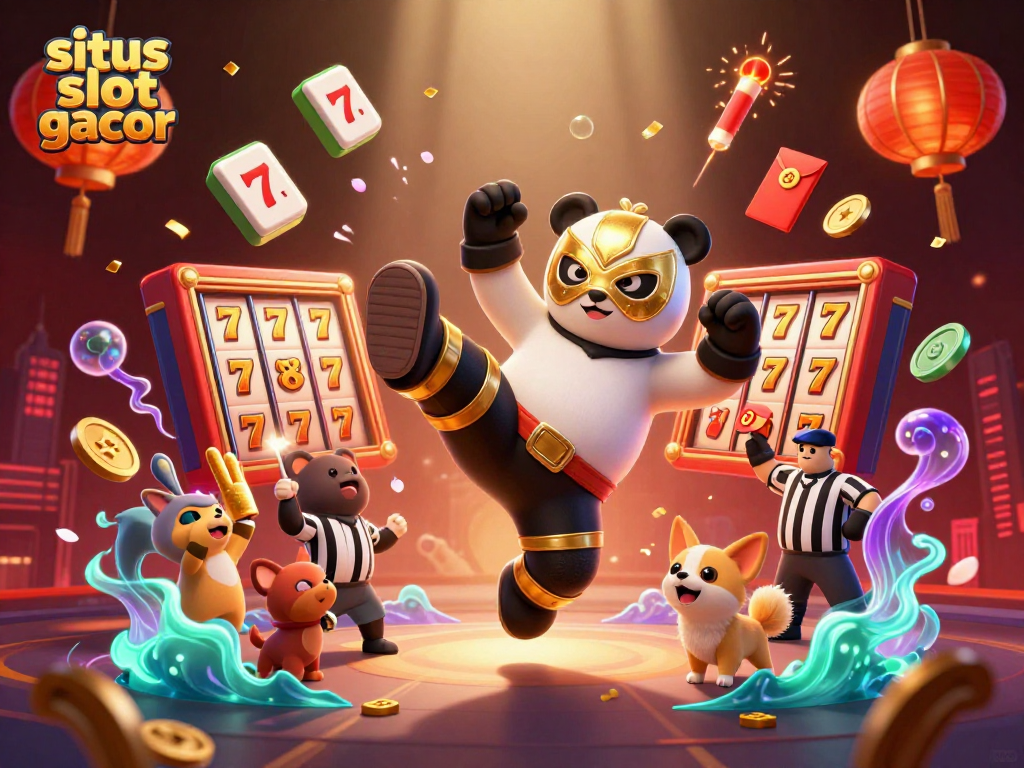 A 3D panda mascot engaging in exciting gameplay at situs slot gacor, showcasing lively gaming elements and vibrant atmosphere.