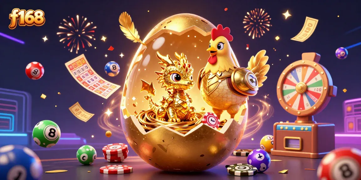 Spin and win at f168 with a vibrant scene of a golden dragon and lively casino elements.