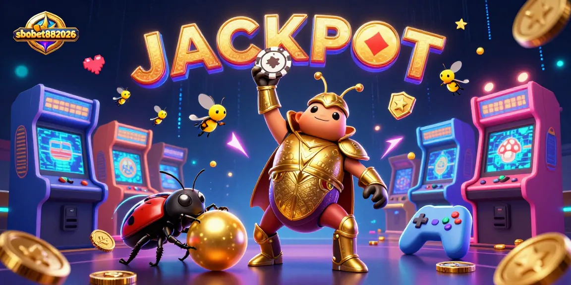 Engage in thrilling gaming action with sbobet882026 featuring illustrated beetles and vibrant casino elements.