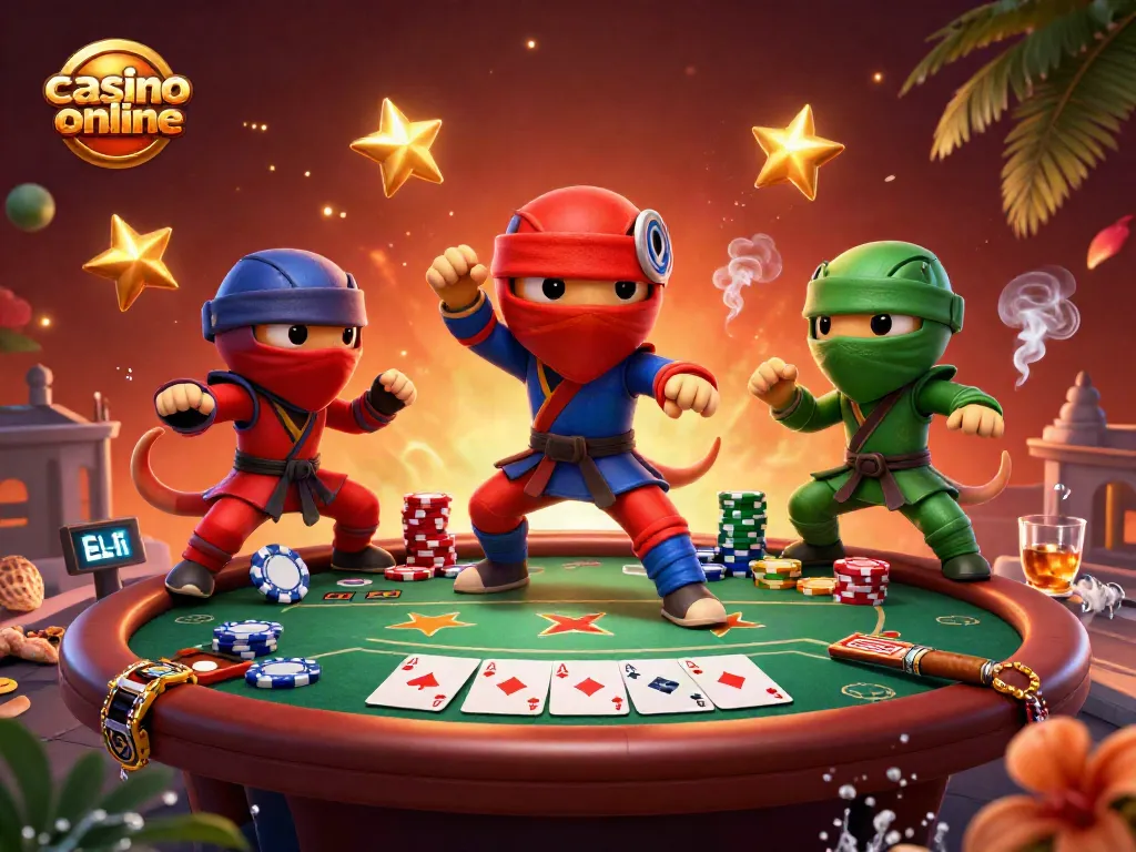 Engaging casino online scene with ninja chameleons and poker elements creating excitement.