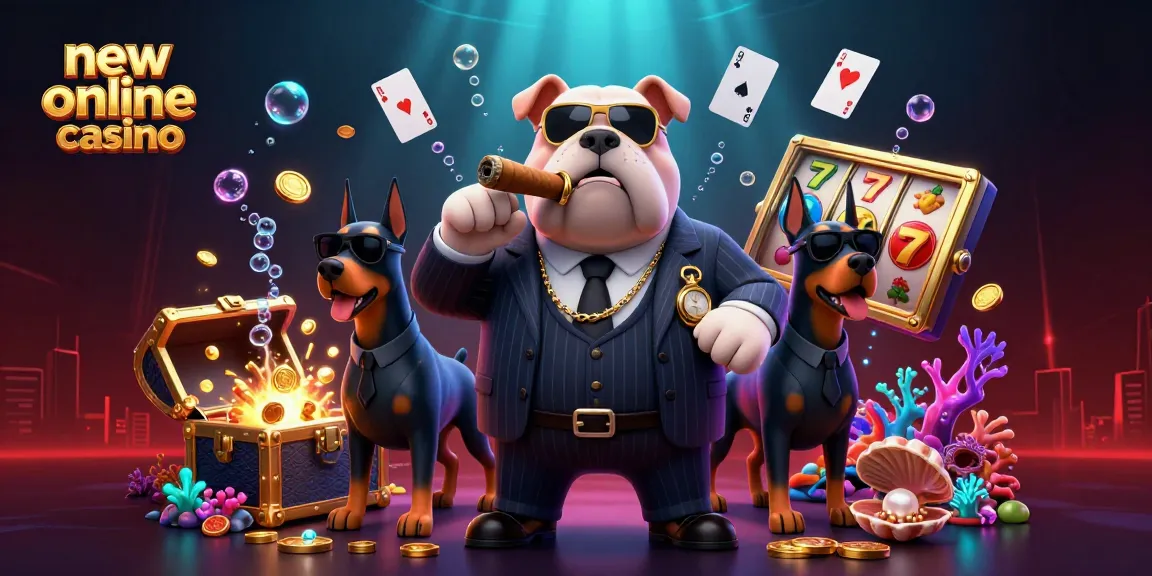Experience the thrill of a new online casino with a mafia boss bulldog and his bodyguards amidst treasures and jackpots.