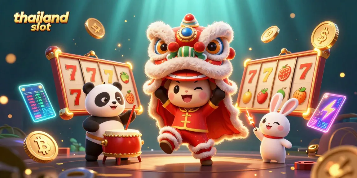 Engage in thrilling gameplay at thailand slot with vibrant characters, slot reels, and crypto elements.