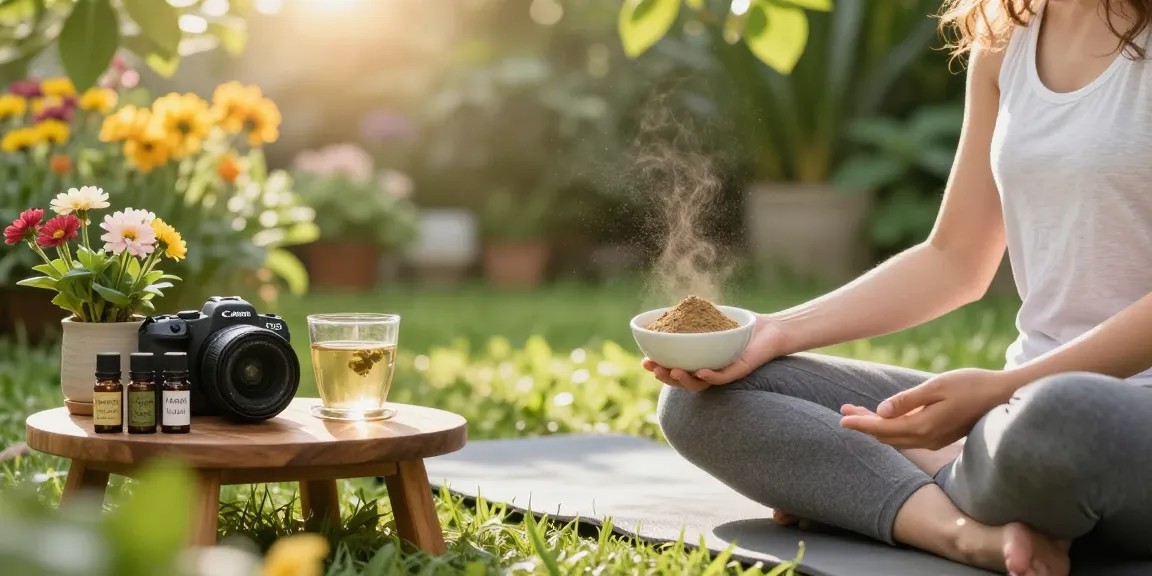 Happy Go Leafy Kratom powder in a serene garden setting promoting wellness and mindfulness.