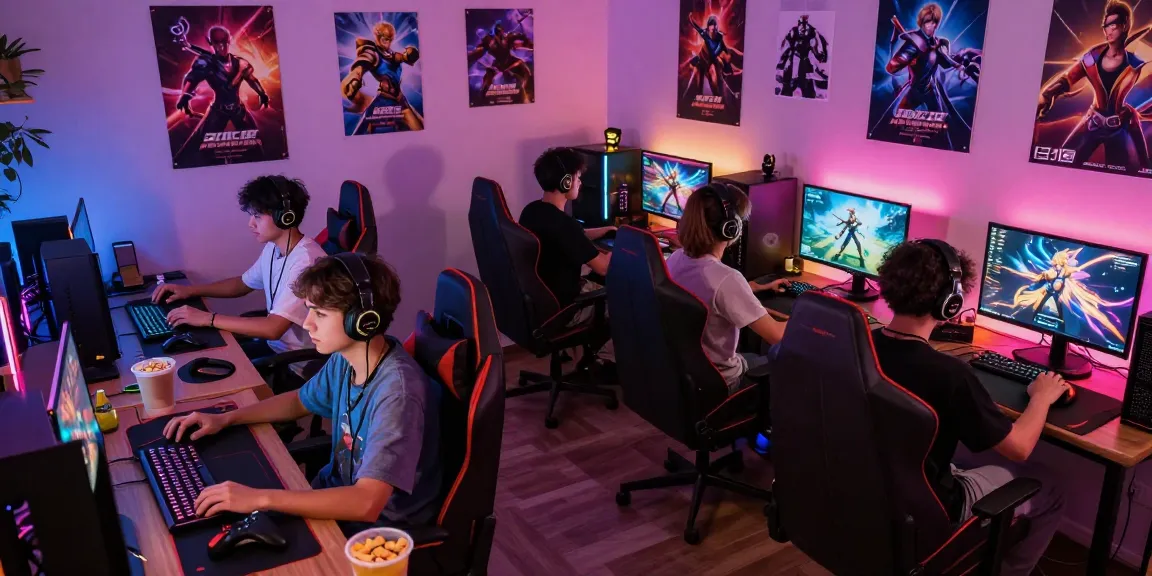 Players enjoying diverse ecchi games in a lively gaming room setup.