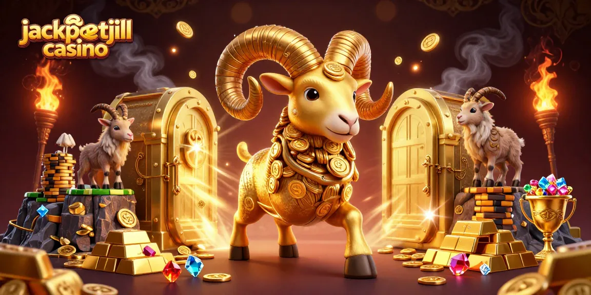 Engage with the jackpotjill casino experience with a golden ram charging through a treasure vault.