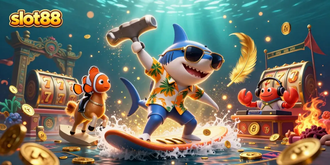 Catch the excitement with slot88 as a hammer-head shark and clownfish ride waves of gold coins.