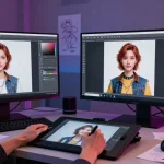 Creating a lifelike nsfw ai avatar with customizable features in a vibrant design studio.