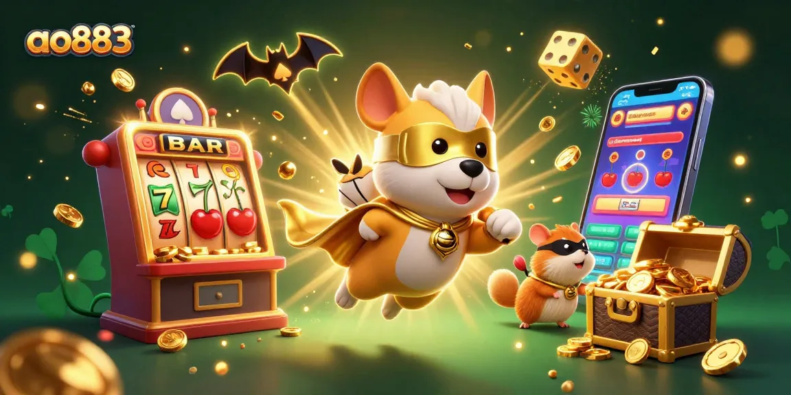 Join the fun with ao883 as the superhero dog soars through a vibrant casino adventure!